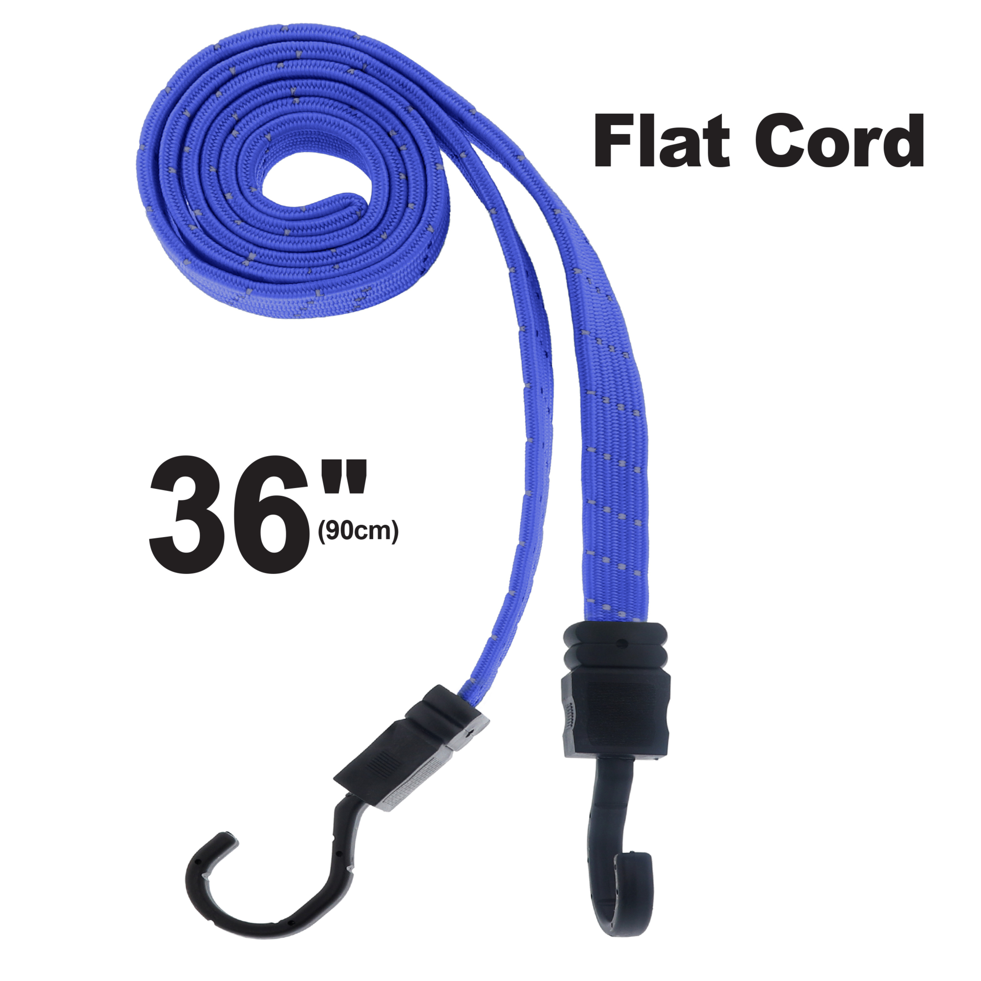 Tool Solutions, 36" - 2Pk FLAT Bungee Cord w/Plastic Hooks -Hi-Visibility Blue, TSBCF36212